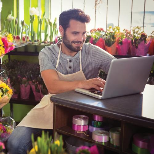 Florist at computer