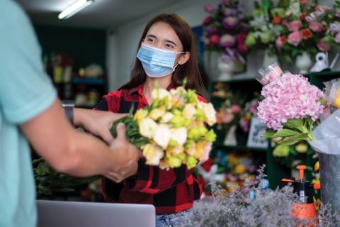 Florist and Customer Wearing Mask