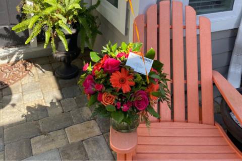 Flower delivery on outdoor chair