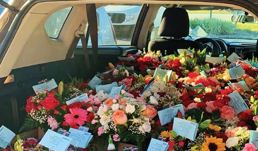 Flowers in Trunk ready for delivery