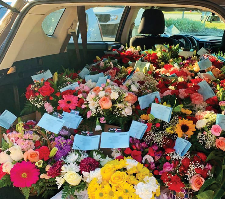 Flowers awaiting delivery in vehicle